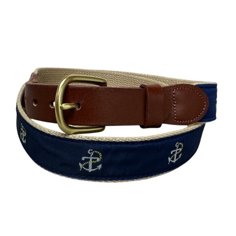 Leather Man Limited Mens Anchor Nautical Surcingle Belt Brown Leather Navy 42